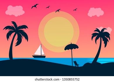 Sea panorama. Tropical beach. Summer landscape. Traval vacation and holidays concept. Vector background