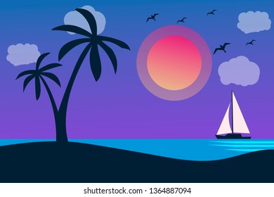 Sea panorama. Tropical beach. Summer landscape. Traval vacation and holidays concept. Vector background