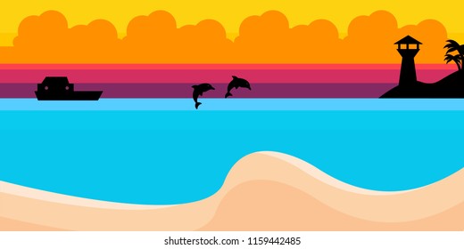 Sea panorama, Tropical beach vector background