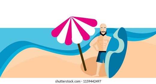 Sea panorama, Tropical beach vector background