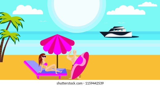 Sea panorama, Tropical beach vector background