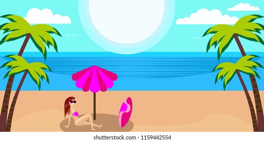 Sea panorama, Tropical beach vector background