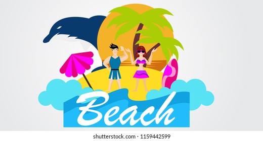 Sea panorama, Tropical beach vector background