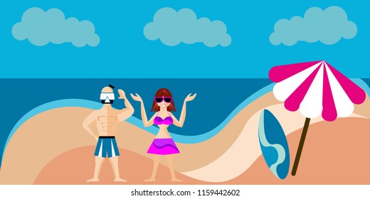 Sea panorama, Tropical beach vector background