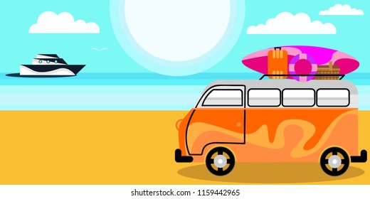 Sea panorama, Tropical beach vector background