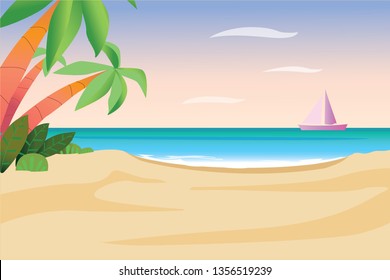 Sea panorama, Tropical beach vector background