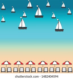 Sea panorama, Tropical beach vector background