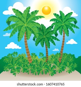 Sea panorama, Tropical beach vector background