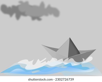 sea paper boat little boat in the storm