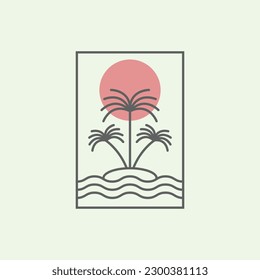 sea paradise line art logo minimalist illustration icon design