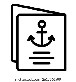Sea passport line icon, marine port concept. Vector graphics. Personal document with anchor sign on white background, style mobile or design