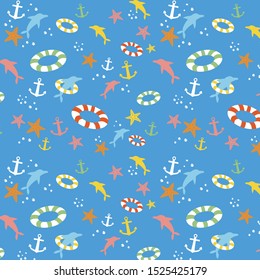 sea pattern about dolphin starfish and lifebuoy