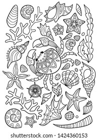 Sea pattern doodle coloring book page