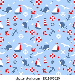 Sea Pattern. Endless Background. Seamless - Vector 