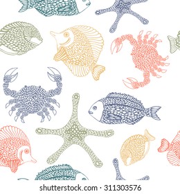 Sea pattern with fish and marine animals.