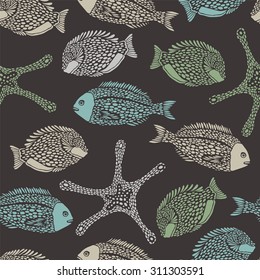 Sea pattern with fish and marine animals.