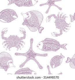 Sea pattern with fish and marine animals.