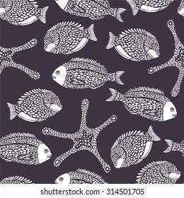 Sea pattern with fish and marine animals.