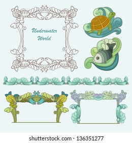 Sea pattern with fish , plant and turtle