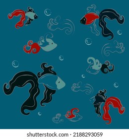 Sea Pattern with Fishes and Bubles