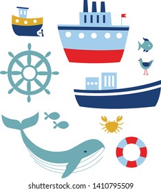Sea pattern flat illustration on white