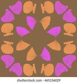 Sea pattern,  hole,  spots,shells, doodles, copy space . Hand drawn.