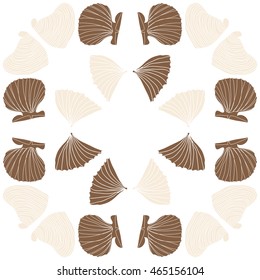 Sea pattern,  hole,  spots,shells, doodles, copy space . Hand drawn.