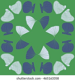Sea pattern,  hole,  spots,shells, doodles, copy space . Hand drawn.