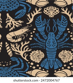 sea pattern with lobster,seamless pattern.