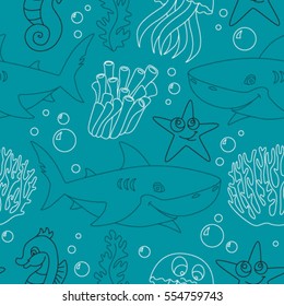 Sea pattern. Marine pattern. Underwater world. Shark