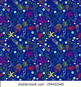 Sea pattern on the dark blue background.