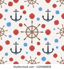 Sea pattern with shell, steering wheel and anchor.
