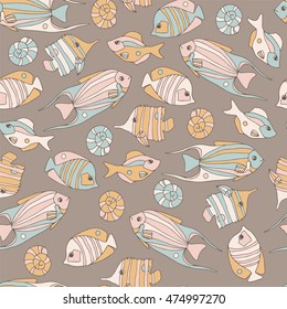 Sea pattern with small fish. Kids doodle style.