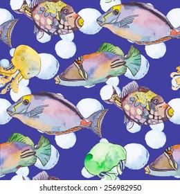 Sea pattern. Tropical fish. jellyfish. Ocean vector.