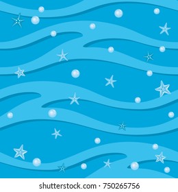 sea pattern with waves, stars and bubbles