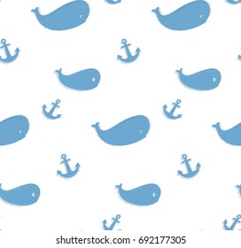 Sea pattern with whale and anchors
