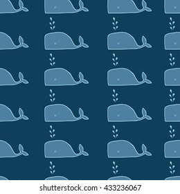 sea pattern whale blue hand drawn