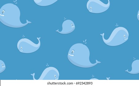 Sea pattern with whales on blue 