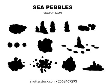 Sea Pebbles Isolated, Flat Round Stones, Gray Circle Rock Pieces, Sea Pebbles Pile on White Background