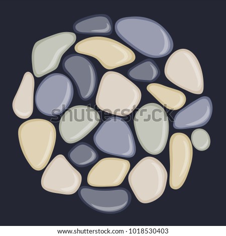 Sea pebbles are located in a circle. Abstract vector illustration.