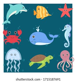 Sea people, funny set. Vector illustration