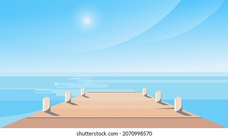 Sea pier on sunny day. Beautiful nature landscape.