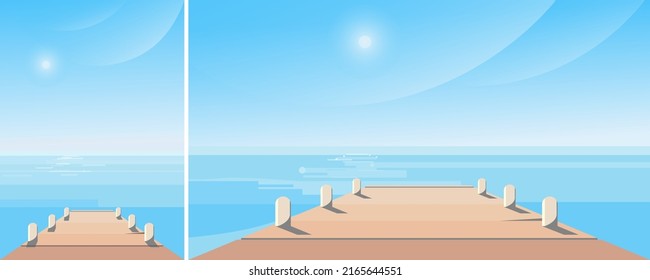 Sea pier on sunny day. Natural scenery in different formats.