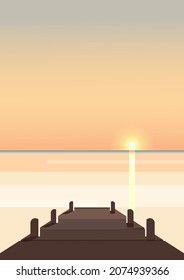 Sea pier at sunset. Natural scenery in vertical orientation.