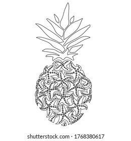 Sea pineapple of sea stars in a linear fashion. PINEAPPLE VECTOR LOGO illustration, typography, t-shirt graphics.