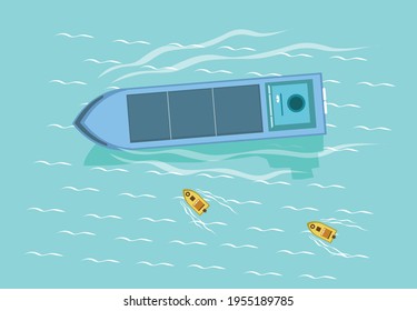 Sea Piracy, Terrorism Or Coast Guard Concept. Editable Clip Art.