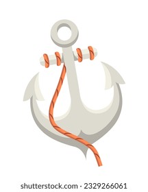 Sea pirate concept. Colorful sticker with an old heavy iron anchor to stop ship or vessel. Element for social media and applications. Cartoon flat vector illustration isolated on white background