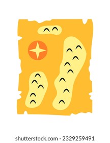 Sea pirate concept. Stieker with map of buried treasure with gold. Colorful element with navigation and path for social media and website. Cartoon flat vector illustration isolated on white background