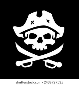 Sea pirate skull, logo, symbol on a dark background.