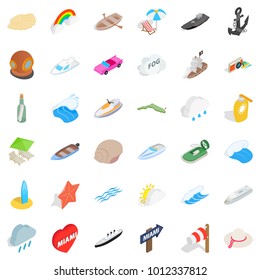 Sea place icons set. Isometric set of 36 sea place vector icons for web isolated on white background